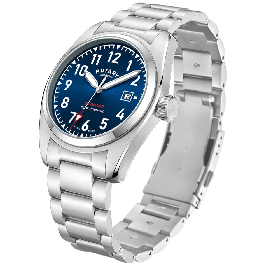 Automatic Watch - Rotary Commando Pilot Auto Men's Steel Blue Watch GB05470/52