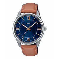 Thumbnail for Casio Dress Blue 40mm Unisex Brown Leather