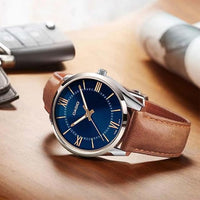 Thumbnail for Casio Dress Blue 40mm Unisex Brown Leather