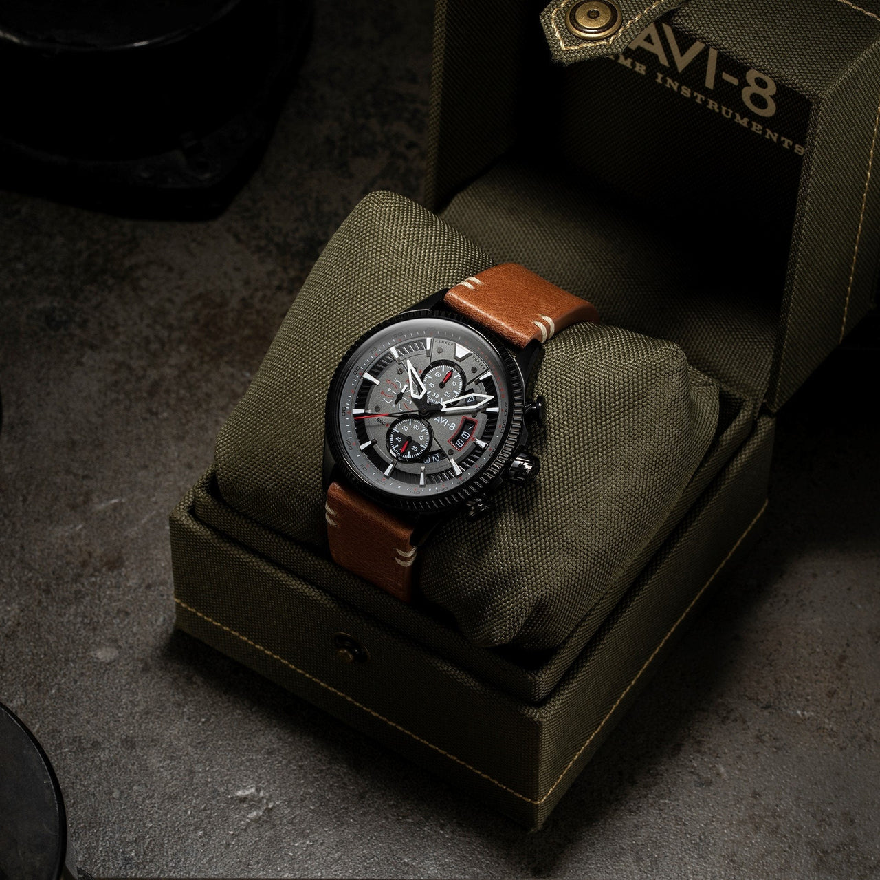 Chronograph Watch - AVI-8 Scarlet Black Brown Hawker Hunter Chronograph Watch AV-4064-03