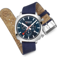 Thumbnail for Chronograph Watch - Mondaine Grand Cushion Chrono Square Men's Blue Watch  MSL.41440.LD.SET