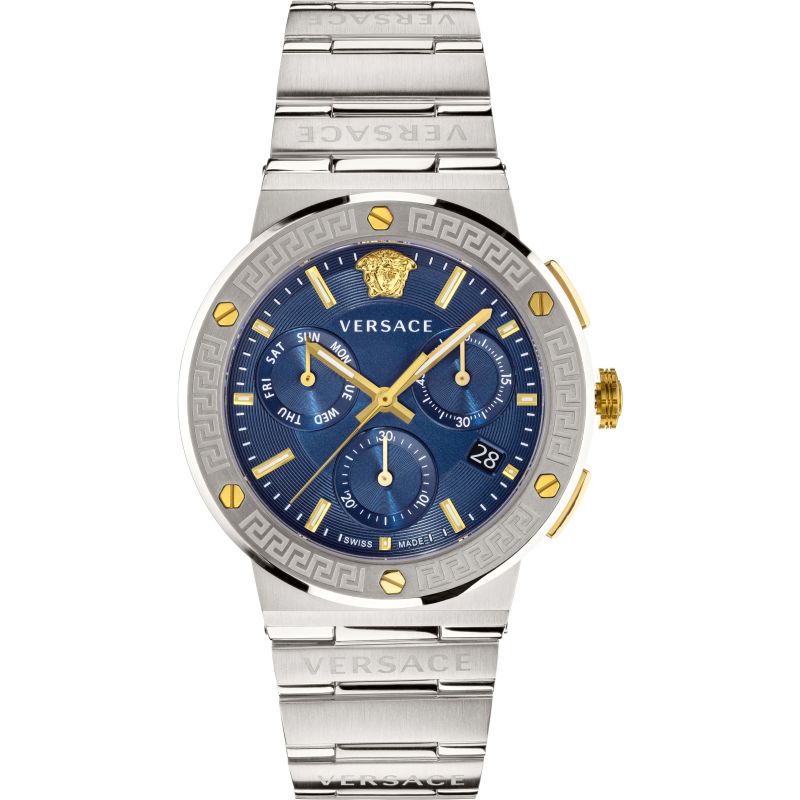 Chronograph Watch - Versace Greca Logo CHR Men's Blue Watch VEZ900221