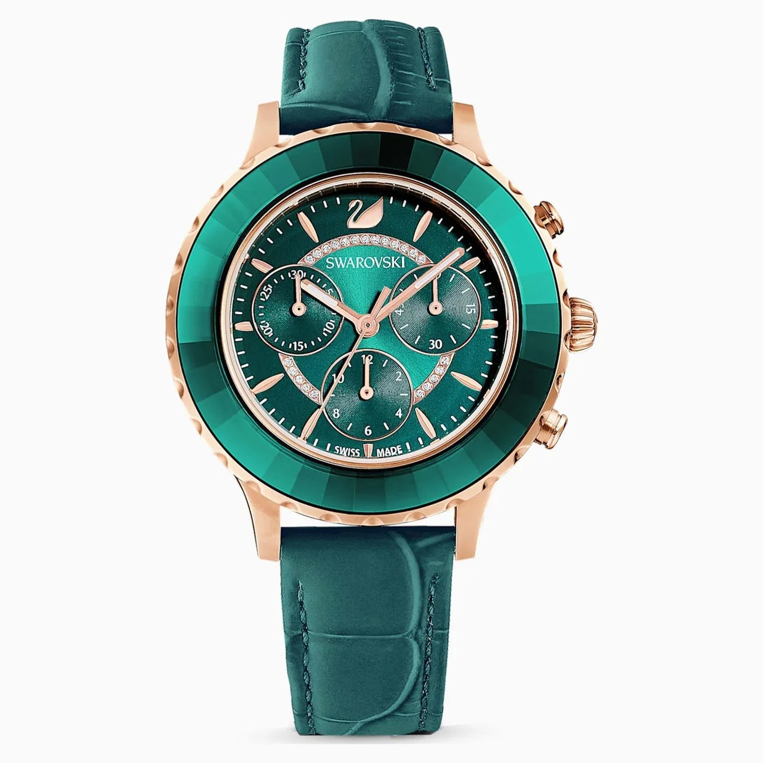 Swarovski Octea Lux Chrono Ladies Green Rose Gold Watch 5452498