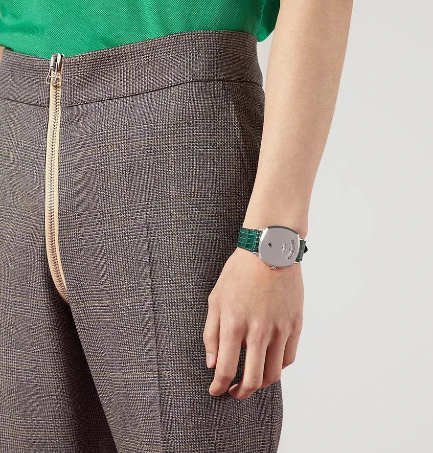 Gucci Unisex Watch 38mm Grip Silver Green Alligator