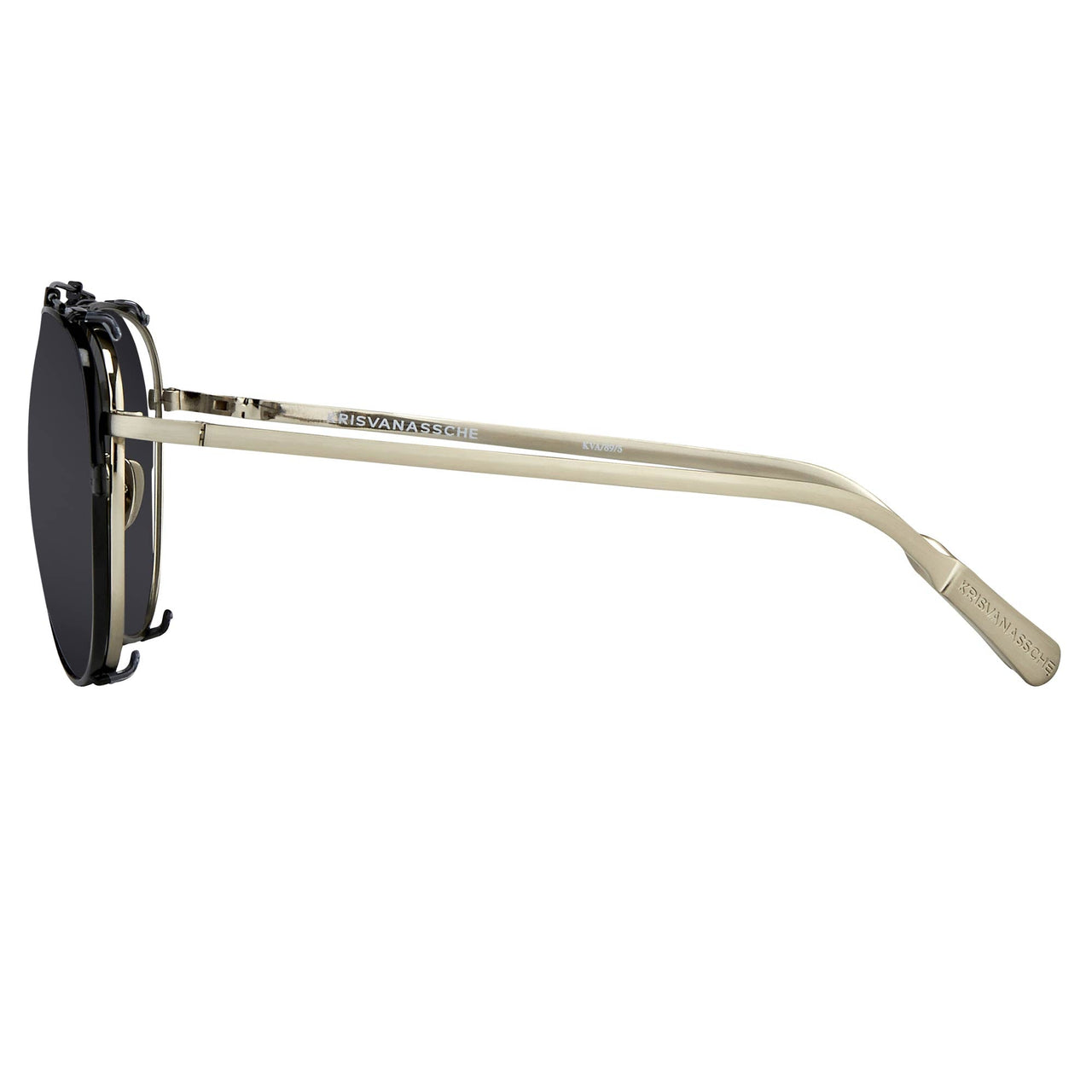 Kris Van Assche Sunglasses Unisex Titanium Brushed Silver Black Clip-On with Grey Lenses Category 3 - KVA89C5SUN - Watches & Crystals