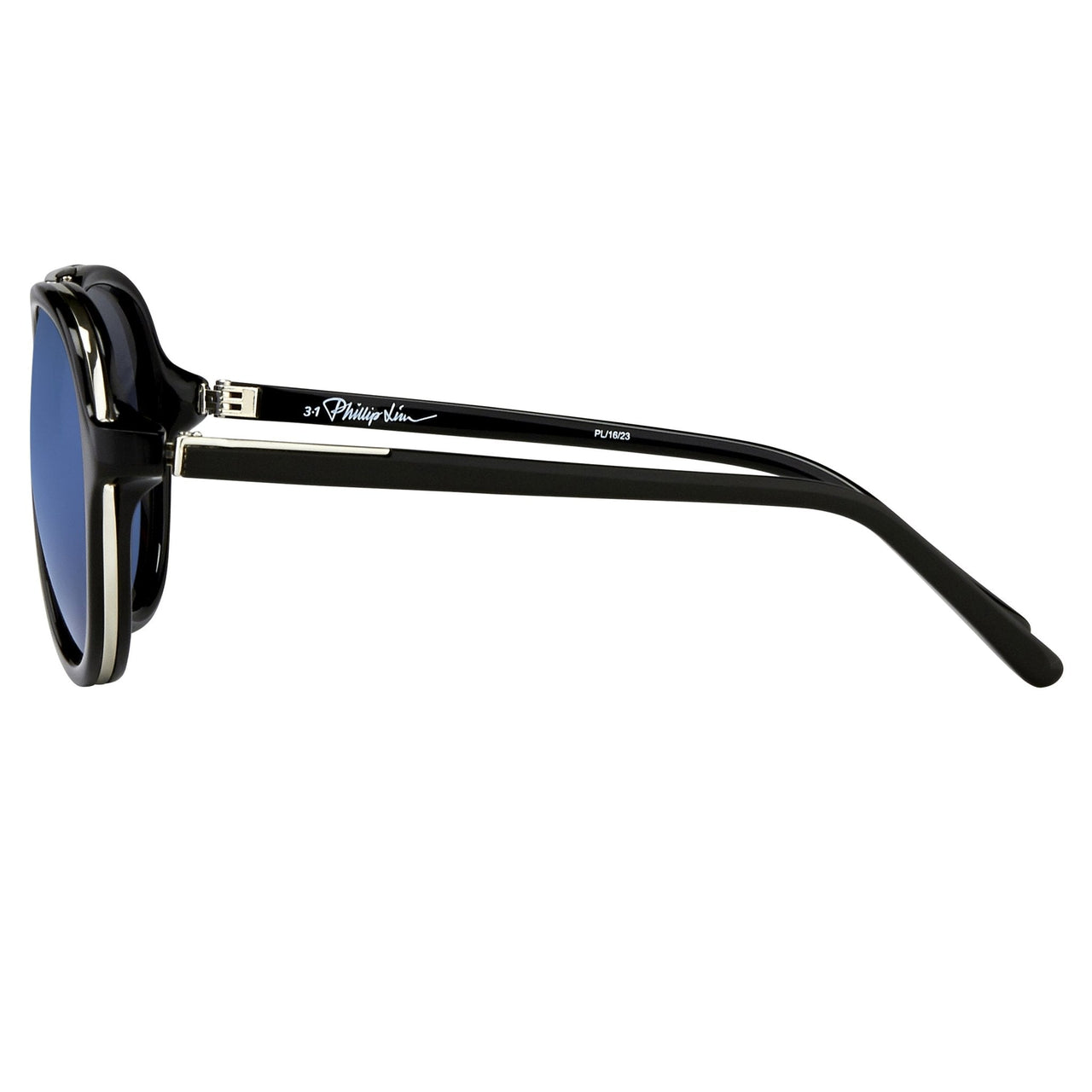 Phillip Lim Sunglasses Black Shiny Silver and Blue Mirror Lenses Category 3 - PL16C23SUN - Watches & Crystals