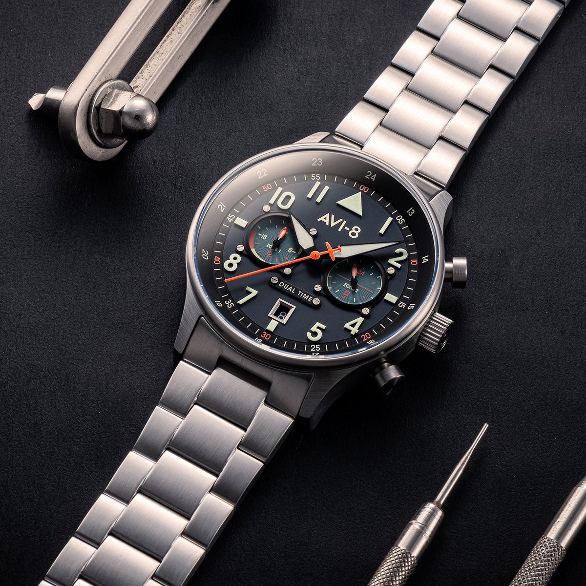 Pilot Watch - AVI-8 Carey Dual Time Gutersloh Watch AV-4088-22