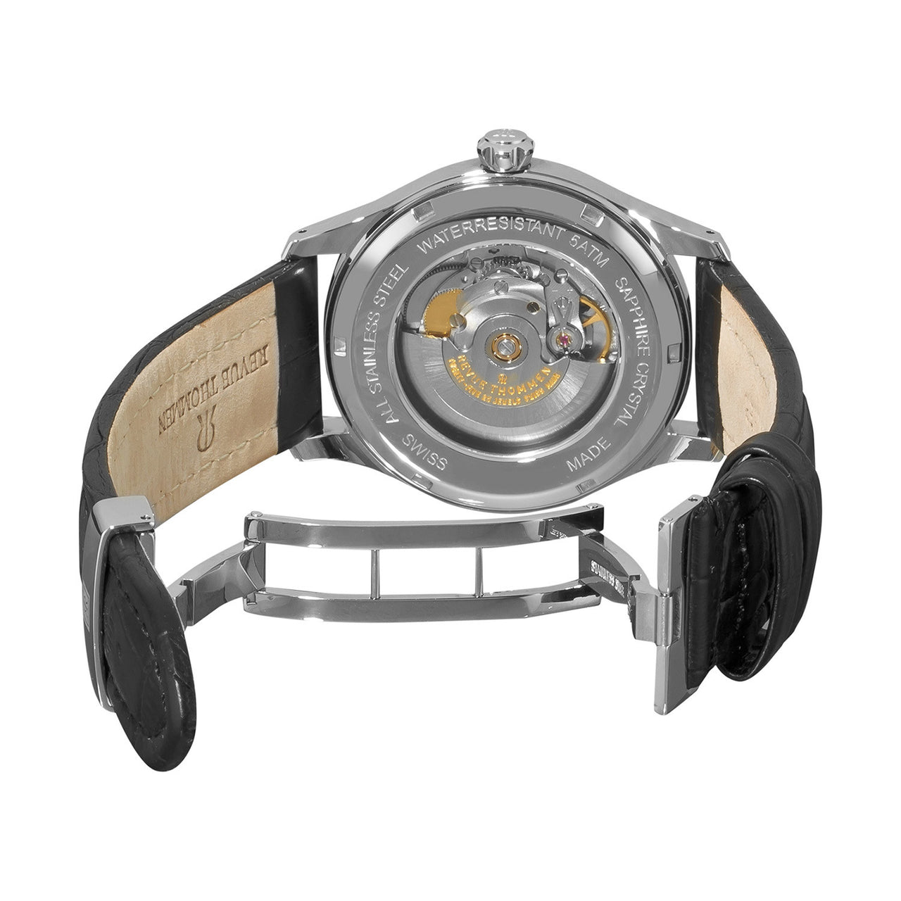 Revue Thommen Date Pointer 43mm Men's Stainless Steel White Automatic Brown Watch