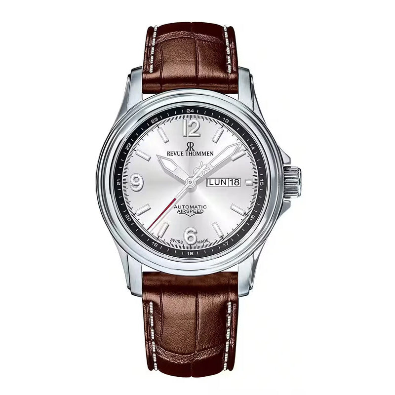 Revue Thommen Men's Airspeed 44mm Silver Brown Automatic Watch