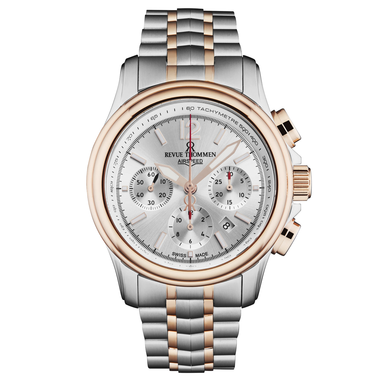 Revue Thommen Men's Airspeed XL 44mm Chronograph Automatic Two-Tone Silver Watch