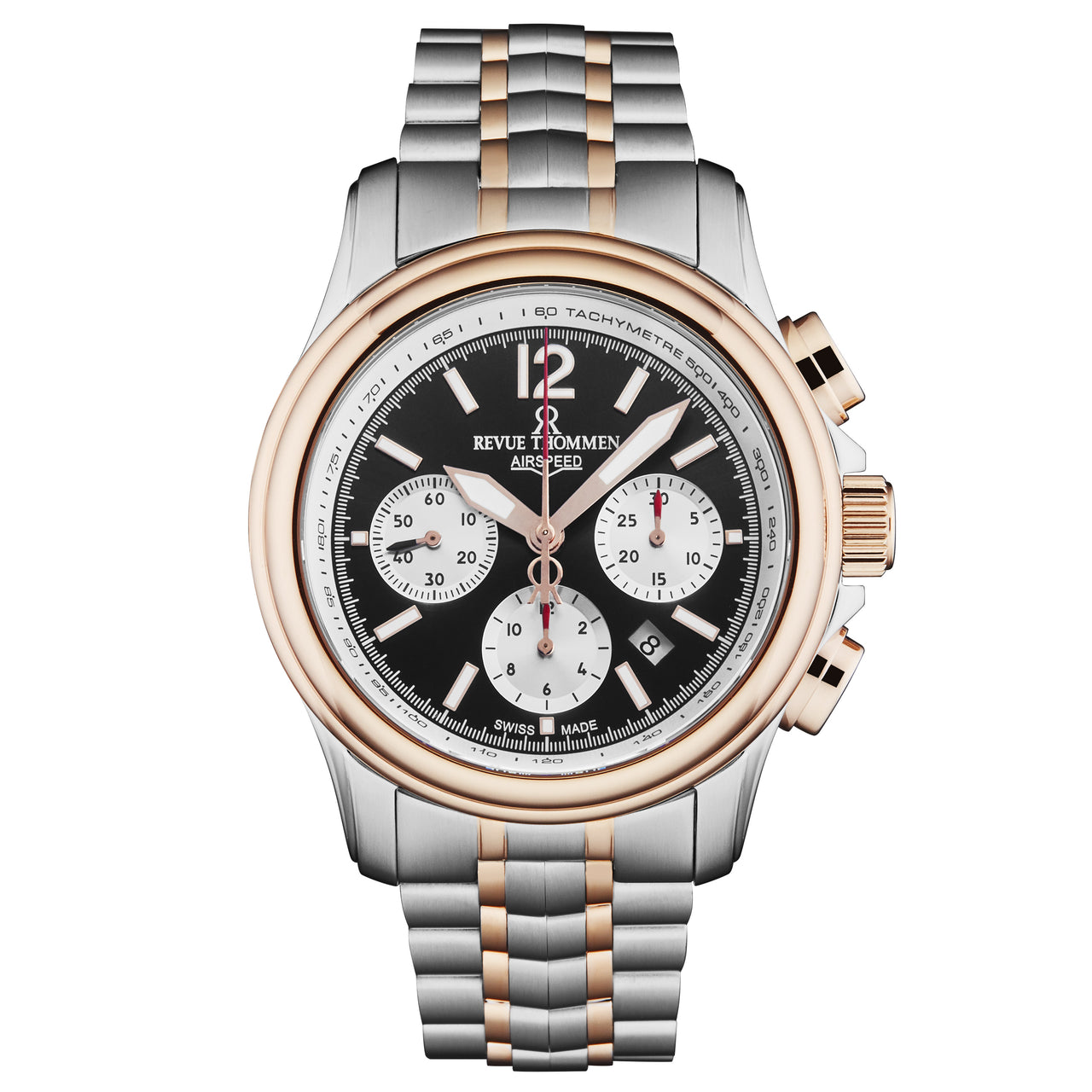 Revue Thommen Men's Airspeed XL 46mm Chronograph Automatic Two-Tone Black Watch
