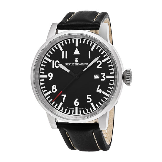 Revue Thommen Men's Airspeed XL 47mm Black Leather Automatic Watch
