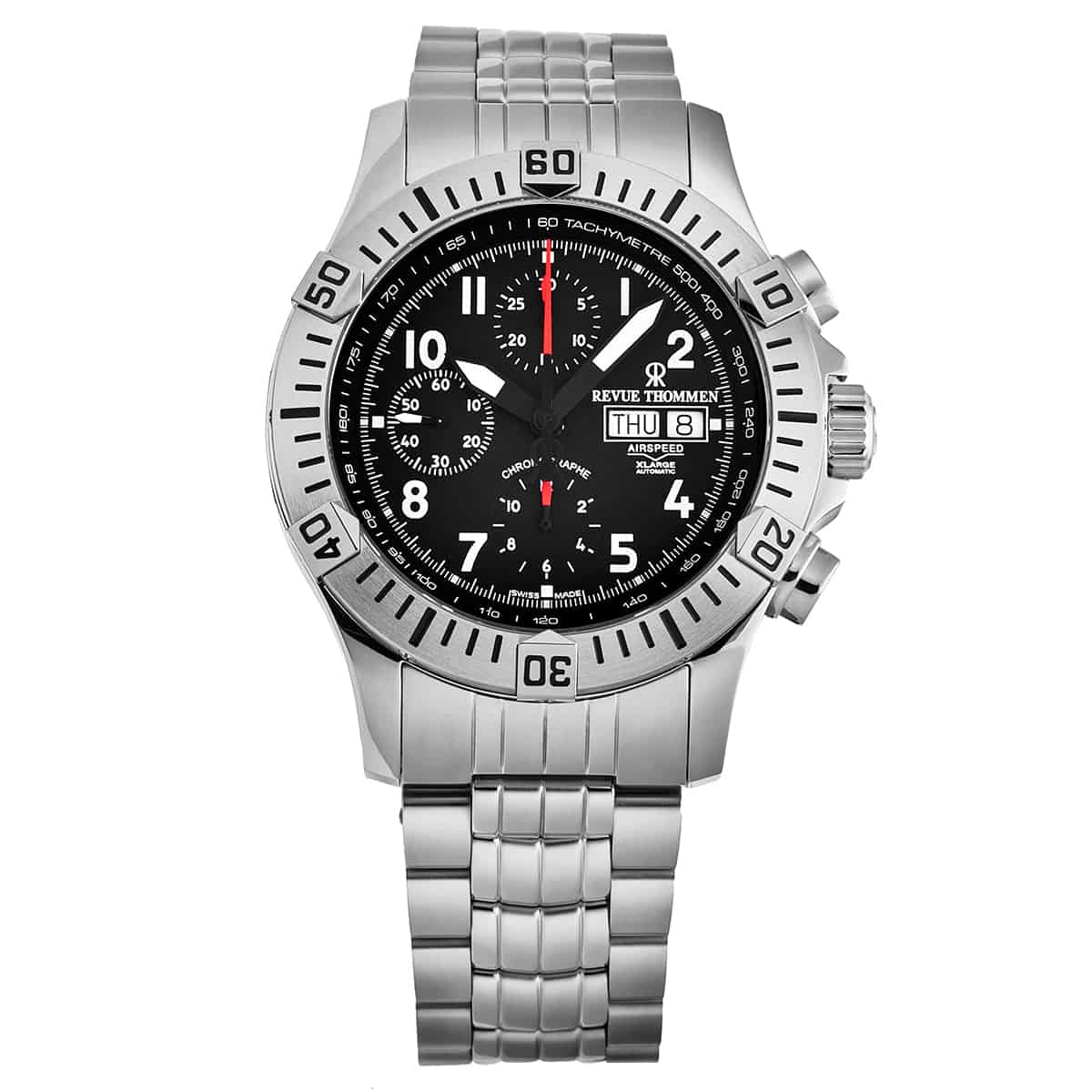 Revue Thommen Airspeed Men's 44mm Black Dial Stainless Steel Chronograph Automatic Watch