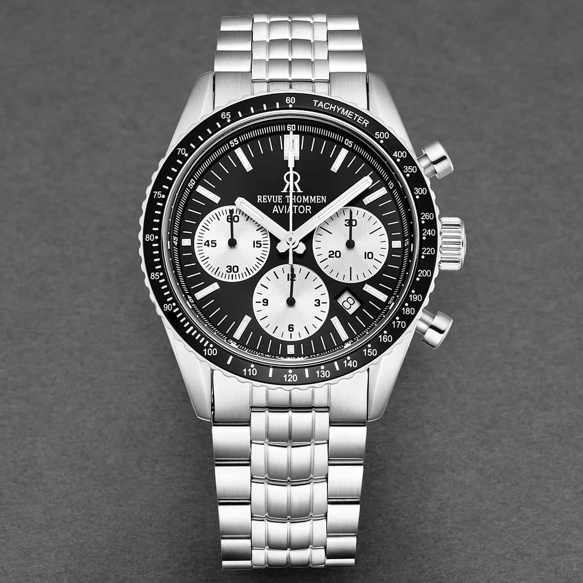 Revue Thommen Aviator Men's 42mm Black Stainless Steel Chronograph Automatic Watch
