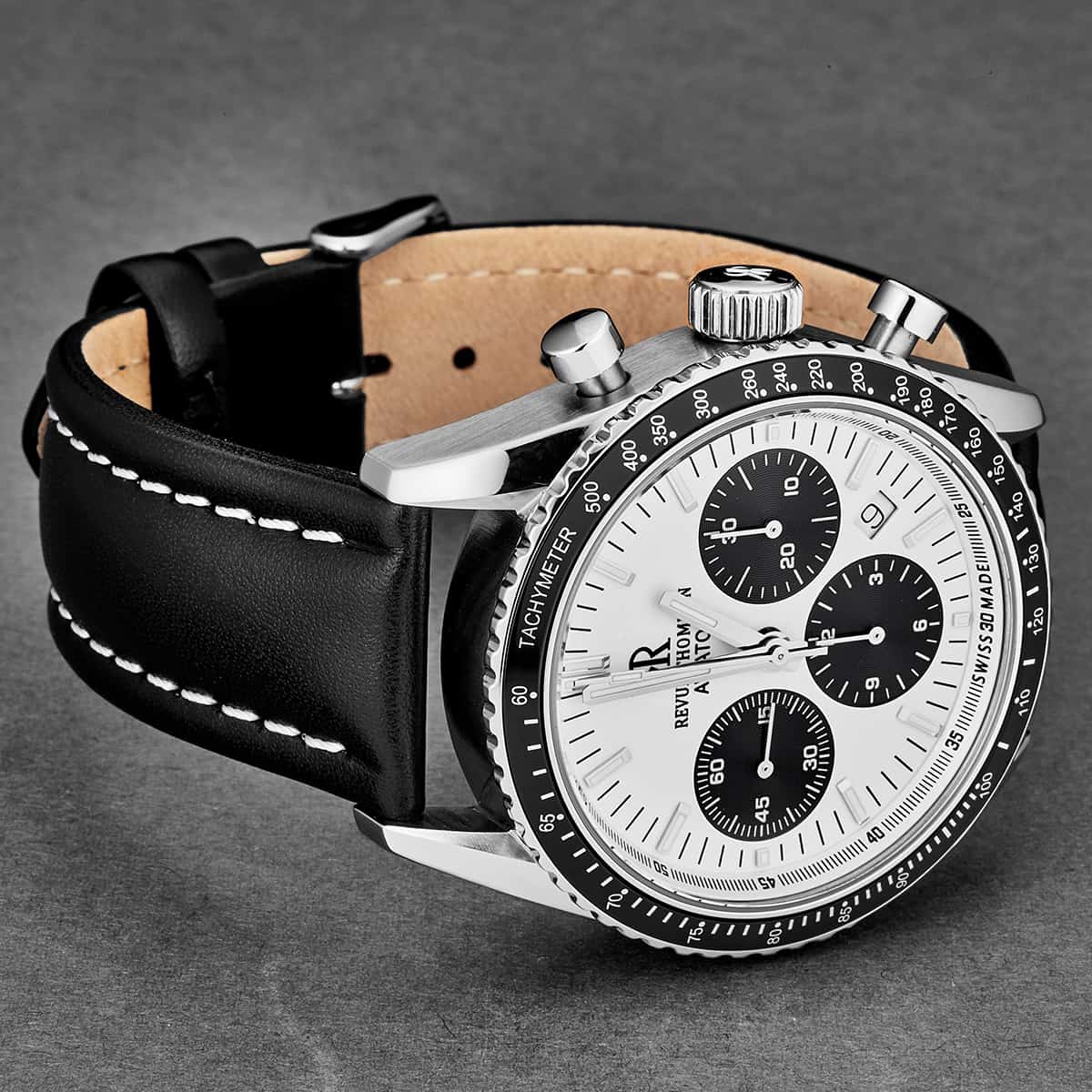 Revue Thommen Aviator Men's 42mm Silver Leather Chronograph Automatic Watch