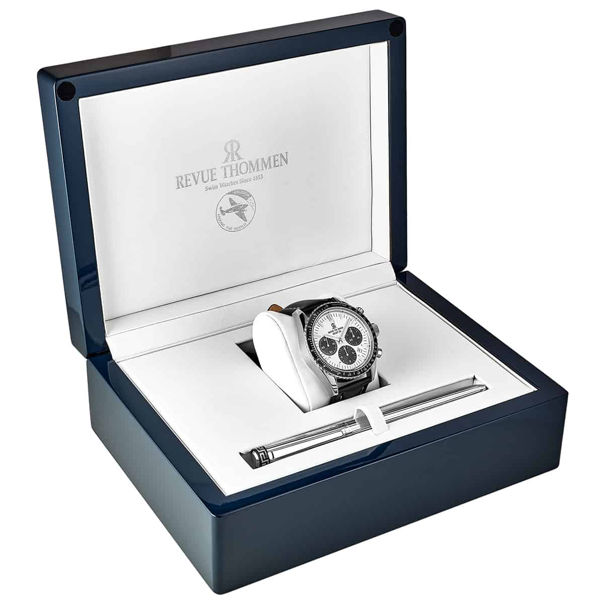 Revue Thommen Aviator Men's 42mm Silver Leather Chronograph Automatic Watch