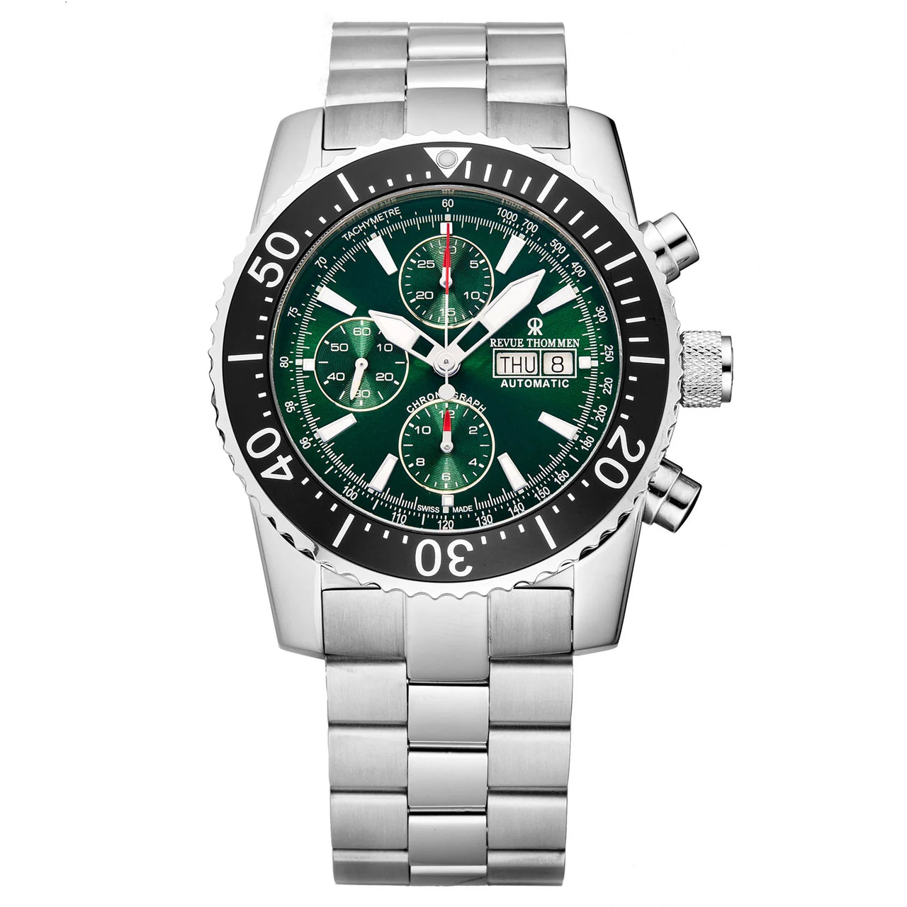 Revue Thommen Diver Men's 45mm Green Stainless Steel Automatic Chronograph Watch