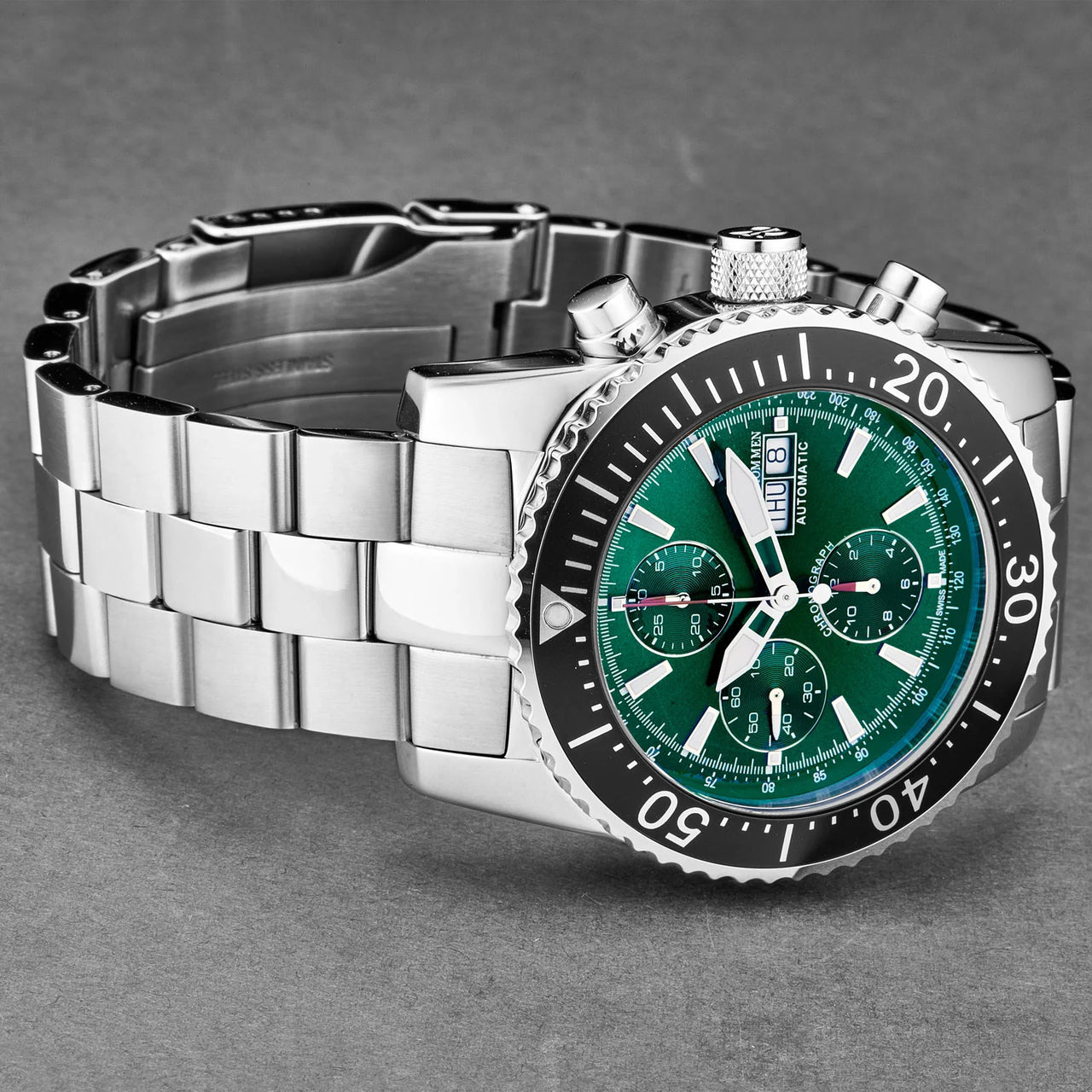 Revue Thommen Diver Men's 45mm Green Stainless Steel Automatic Chronograph Watch