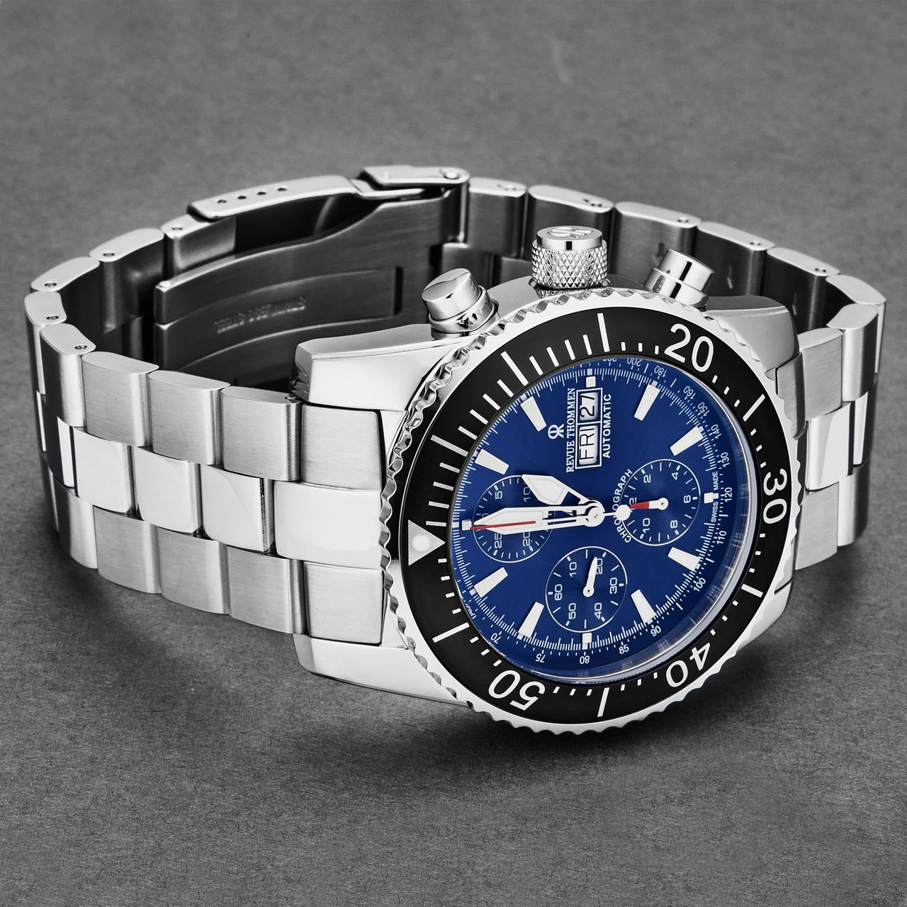 Revue Thommen Diver Men's 45mm Blue Stainless Steel Automatic Chronograph Watch