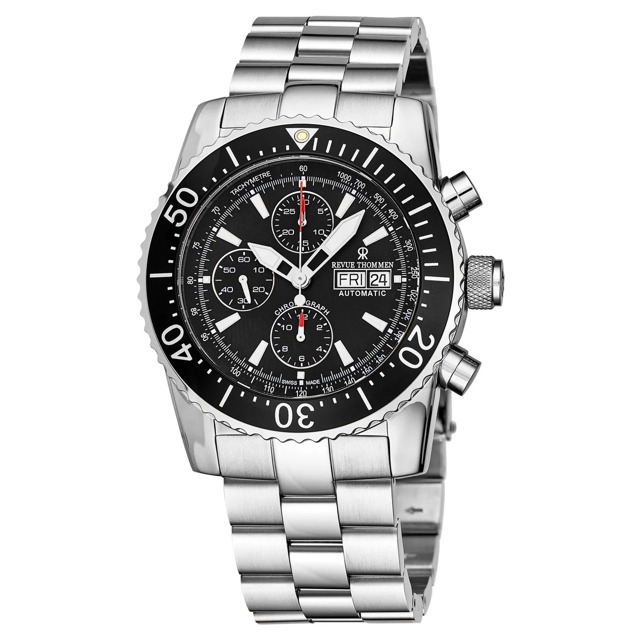 Revue Thommen Diver Men's 45mm Black Stainless Steel Automatic Chronograph Watch