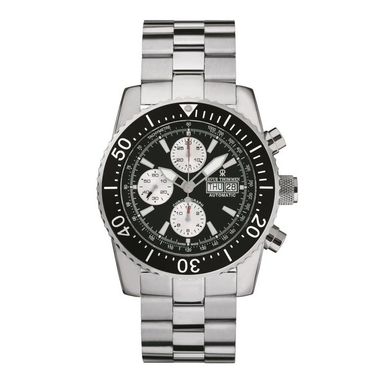 Revue Thommen Air Speed Men's 45mm Stainless Steel Black Automatic Chronograph Watch