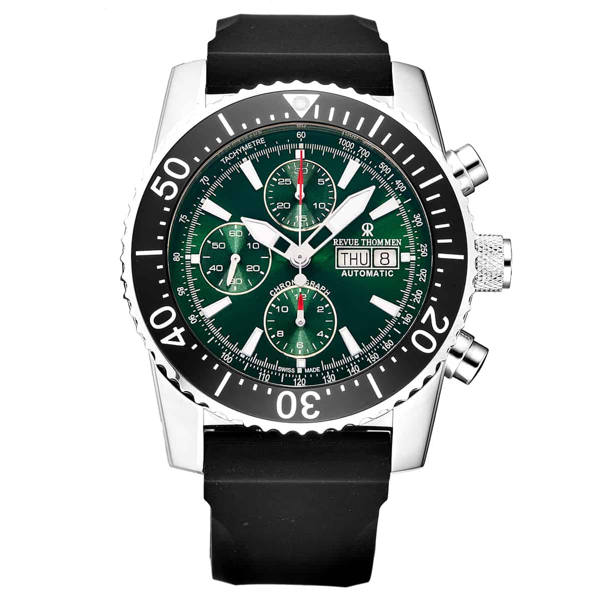 Revue Thommen Airspeed Men's 46mm Green Rubber Chronograph Automatic Watch