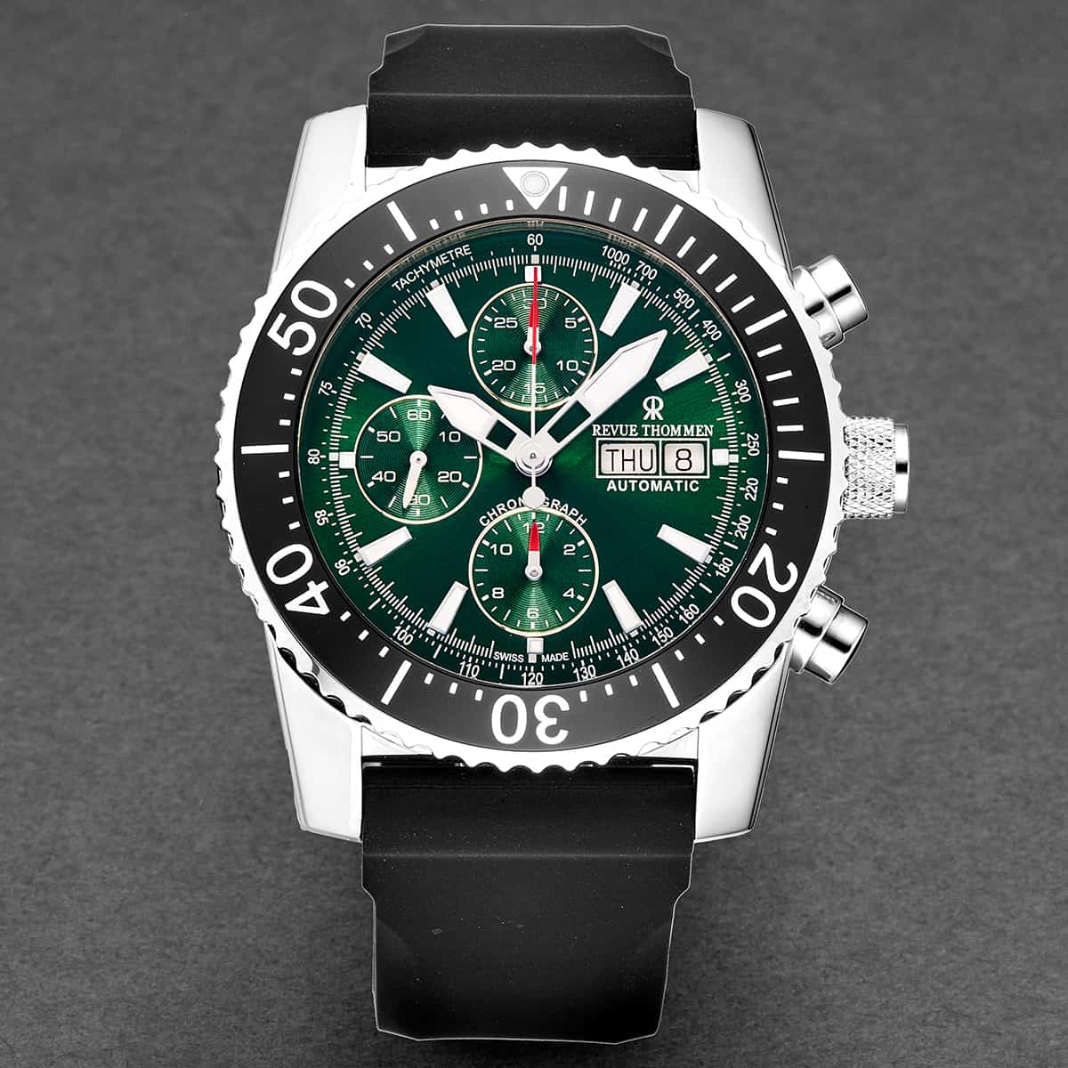 Revue Thommen Airspeed Men's 46mm Green Rubber Chronograph Automatic Watch