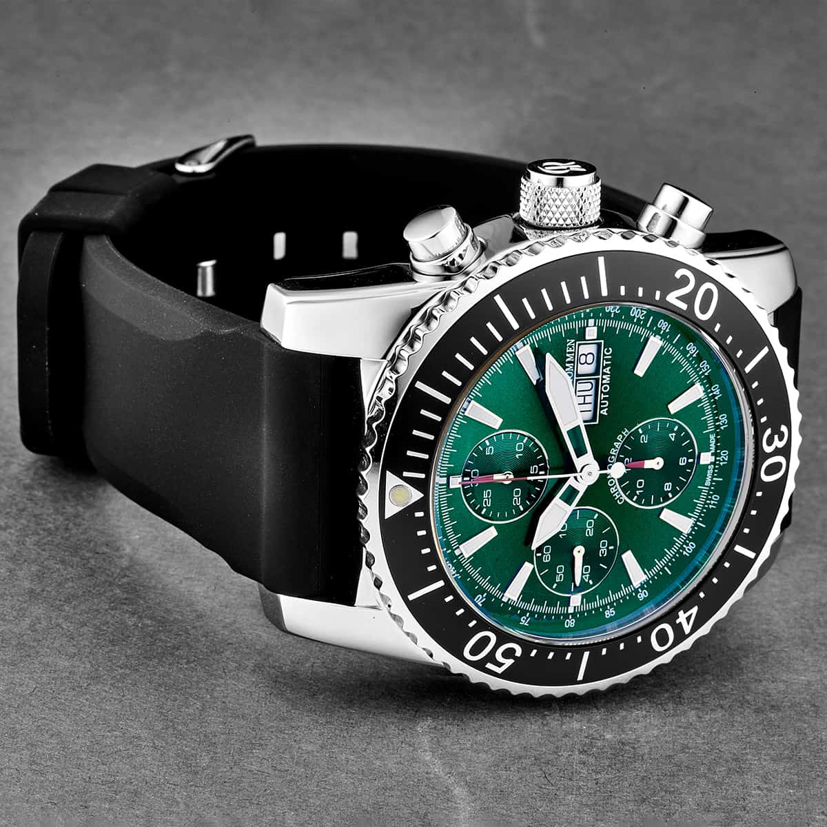 Revue Thommen Airspeed Men's 46mm Green Rubber Chronograph Automatic Watch