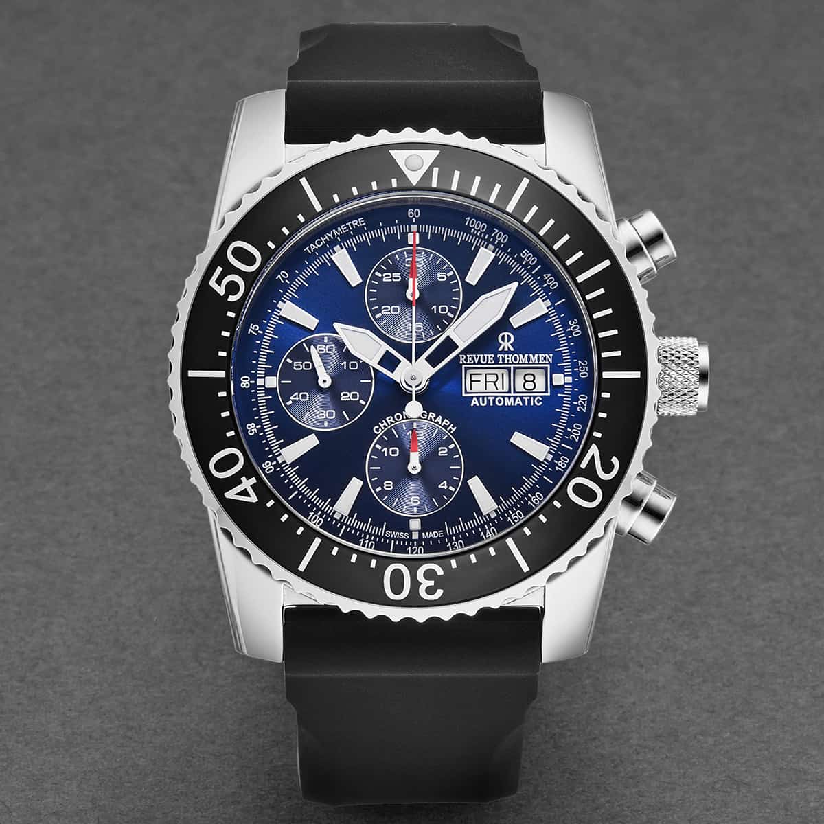 Revue Thommen Diver Men's 46mm Blue Rubber Chronograph Automatic Watch
