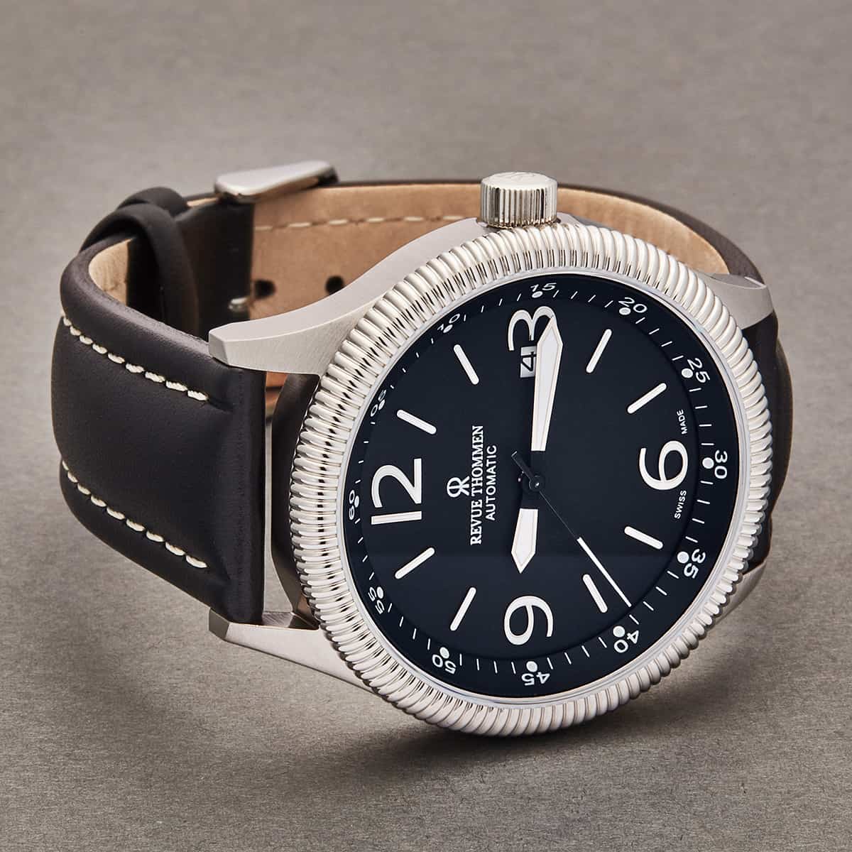 Revue Thommen Pilot Men's 44mm Stainless Steel Black Automatic Watch