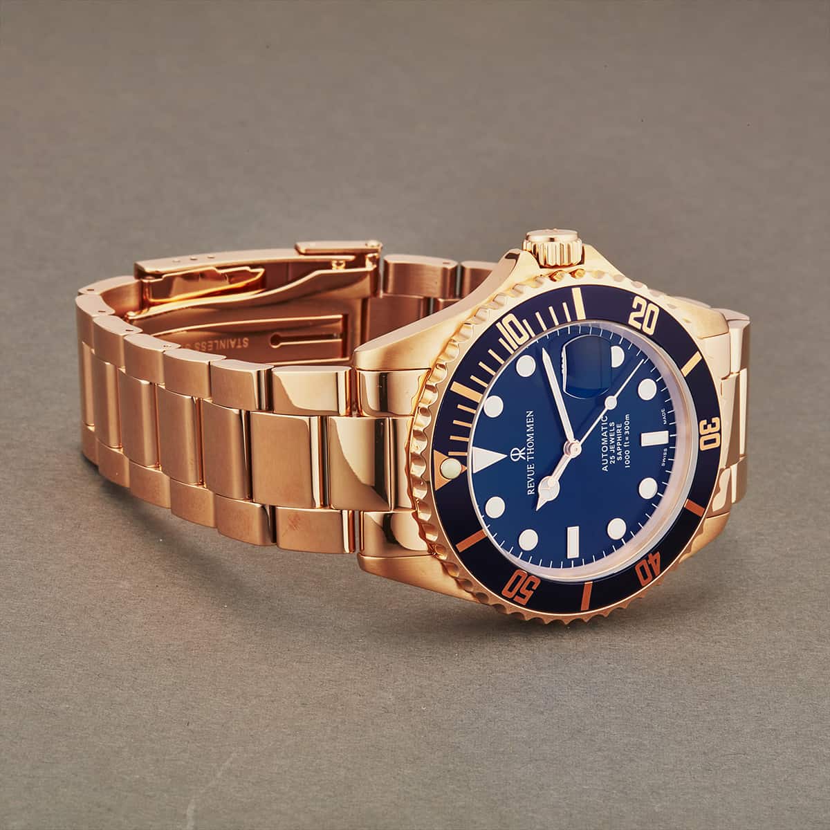 Revue Thommen Diver Men's 42mm Blue Dial Rose Gold Stainless Steel Automatic Watch