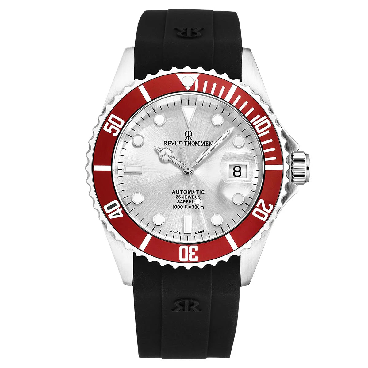 Revue Thommen Diver Men's 42mm Silver Red Automatic Watch