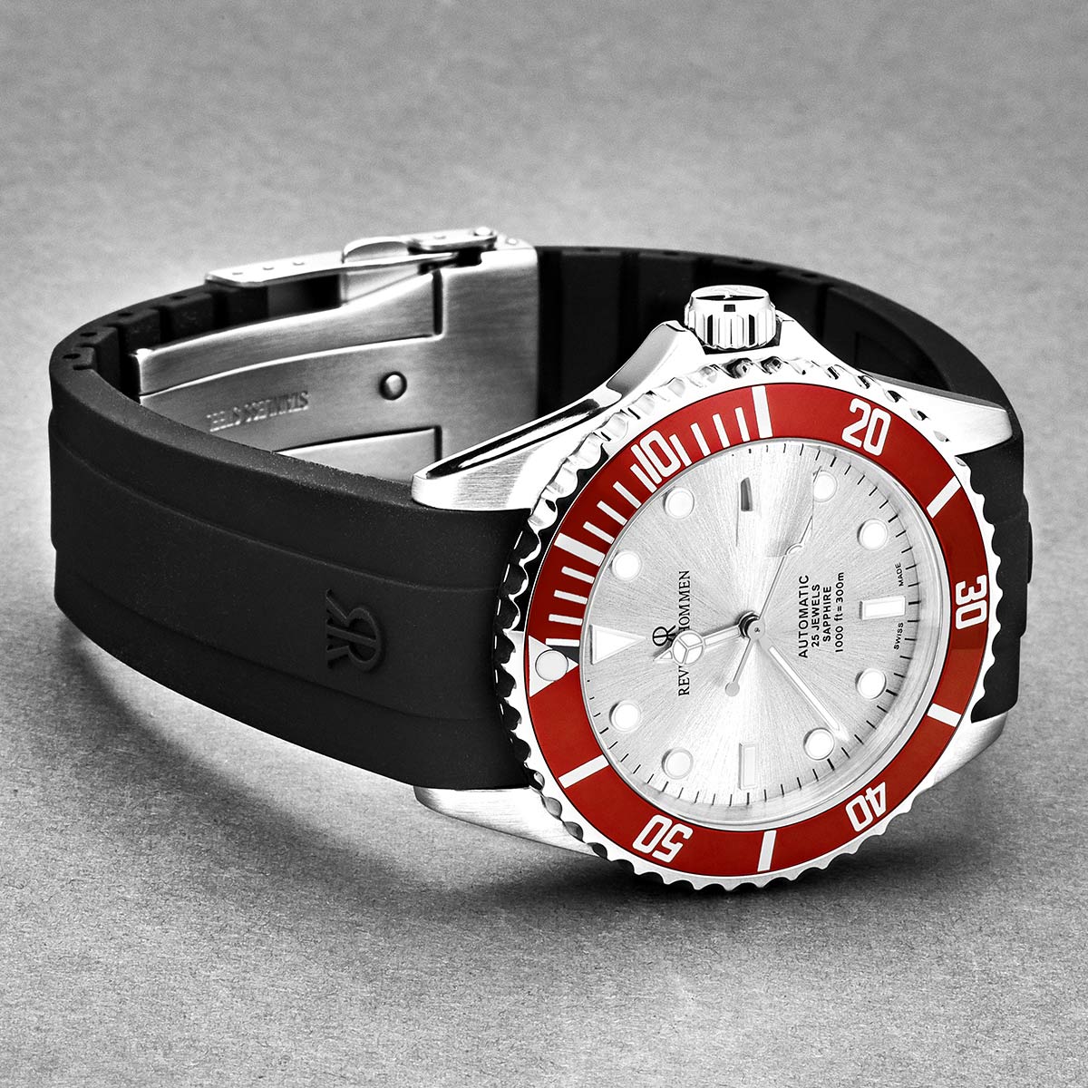 Revue Thommen Diver Men's 42mm Silver Red Automatic Watch
