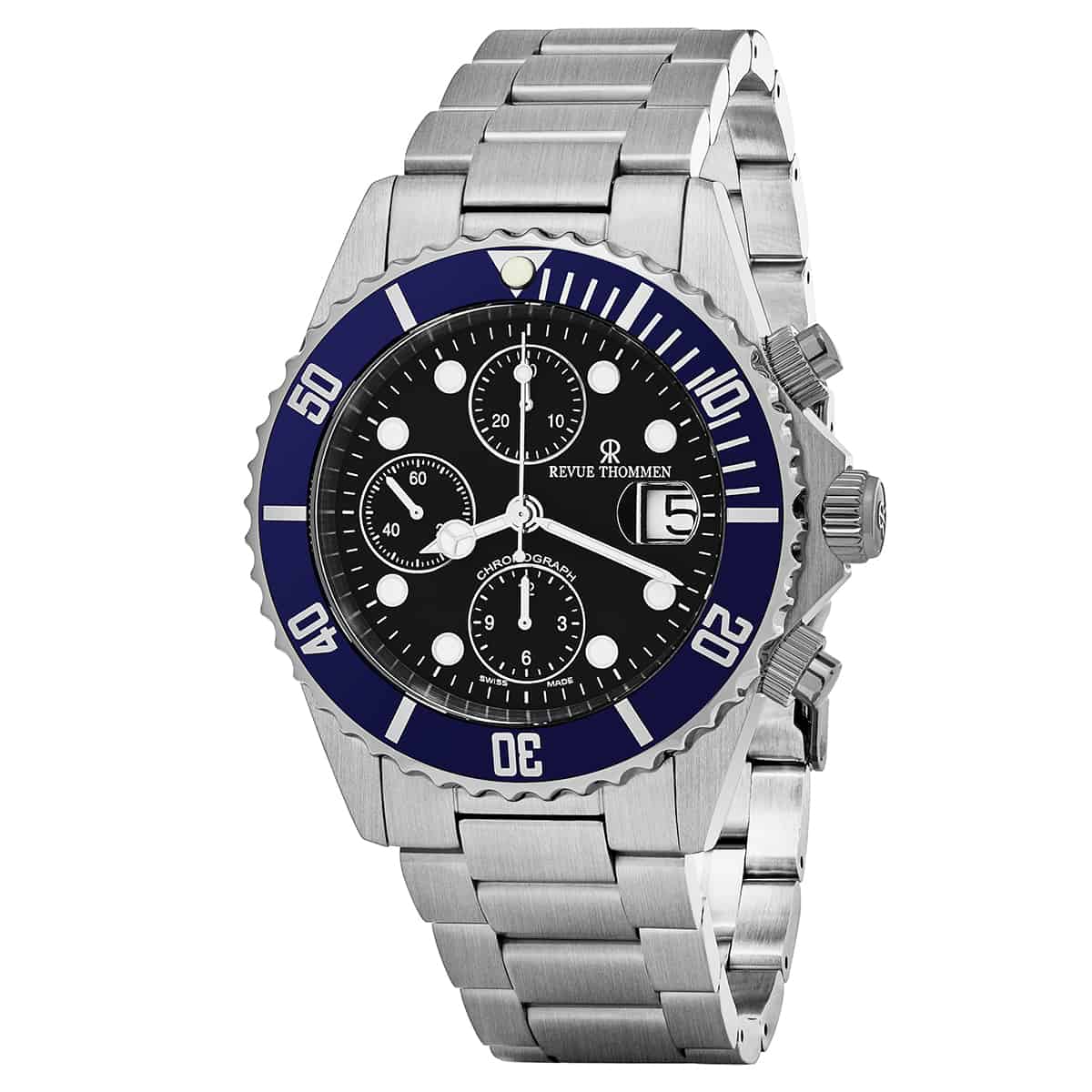 Revue Thommen Diver 42mm Men's Stainless Steel Automatic Chronograph Black Watch