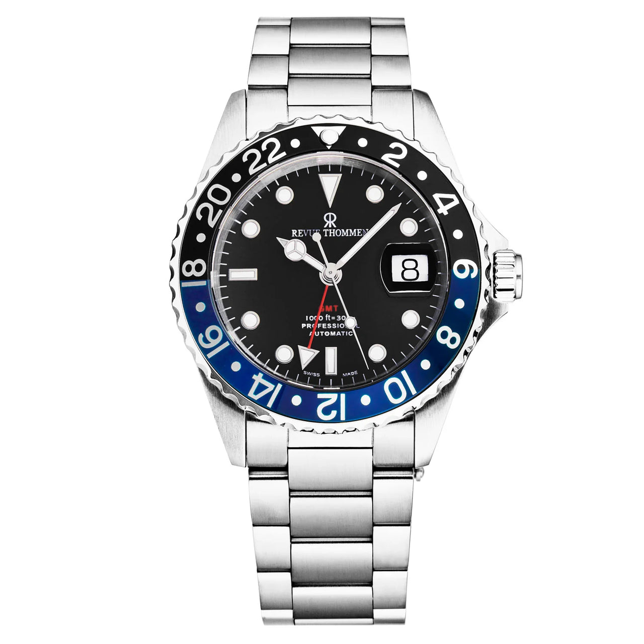 Revue Thommen Diver Men's 42mm Black Dial Black and Blue Bezel GMT Automatic Watch