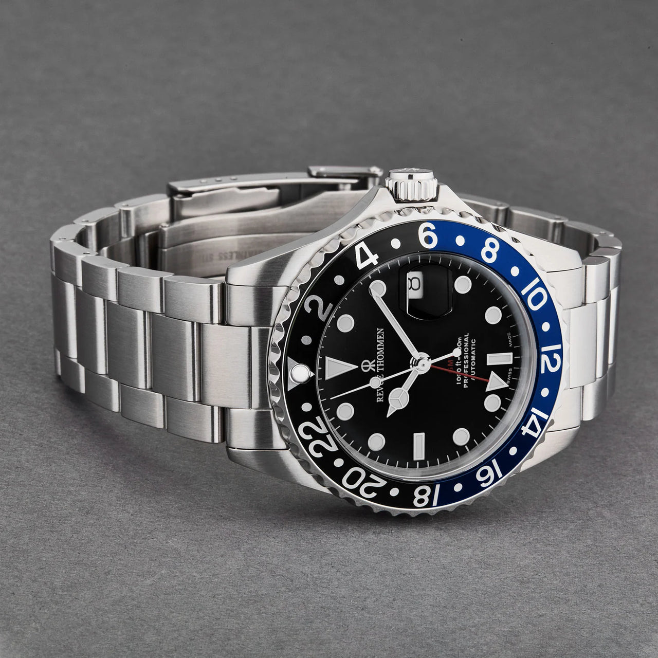 Revue Thommen Diver Men's 42mm Black Dial Black and Blue Bezel GMT Automatic Watch