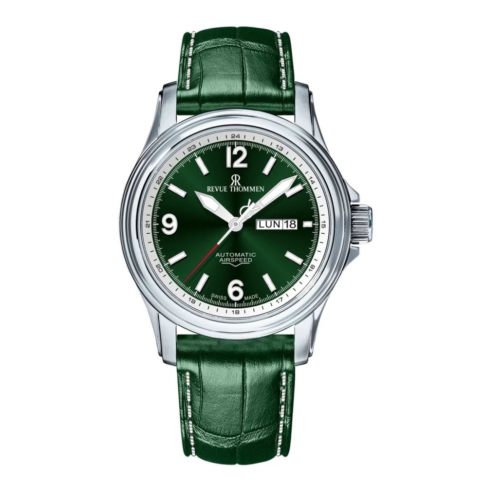 Revue Thommen Men's Airspeed 44mm Green Automatic Watch