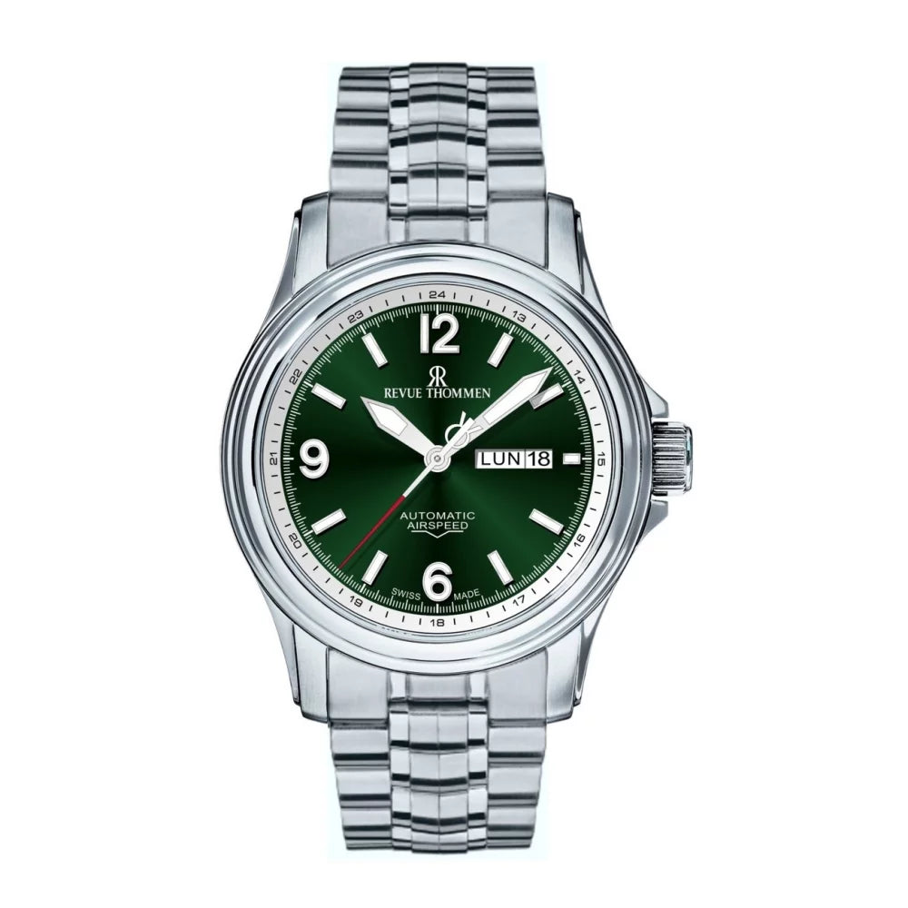 Revue Thommen Men's Airspeed 44mm Green Automatic Watch