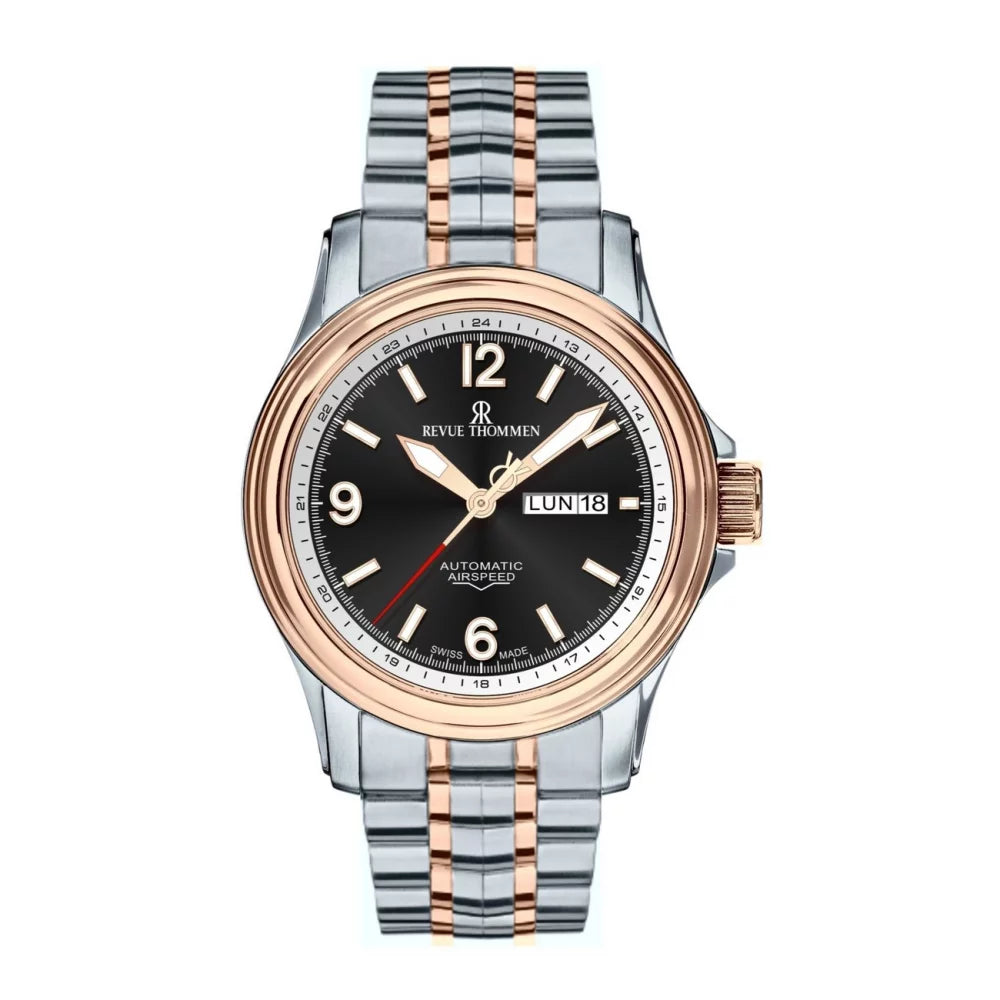 Revue Thommen Men's Airspeed XL 44mm Automatic Two-Tone Black Watch