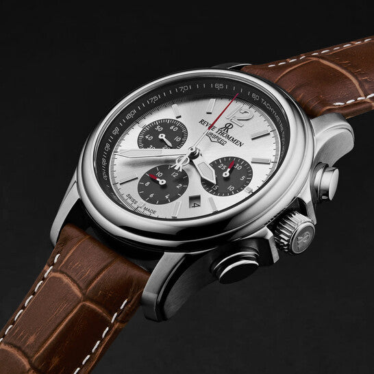 Revue Thommen Men's Airspeed XL 44mm Chronograph Silver Brown Automatic Watch