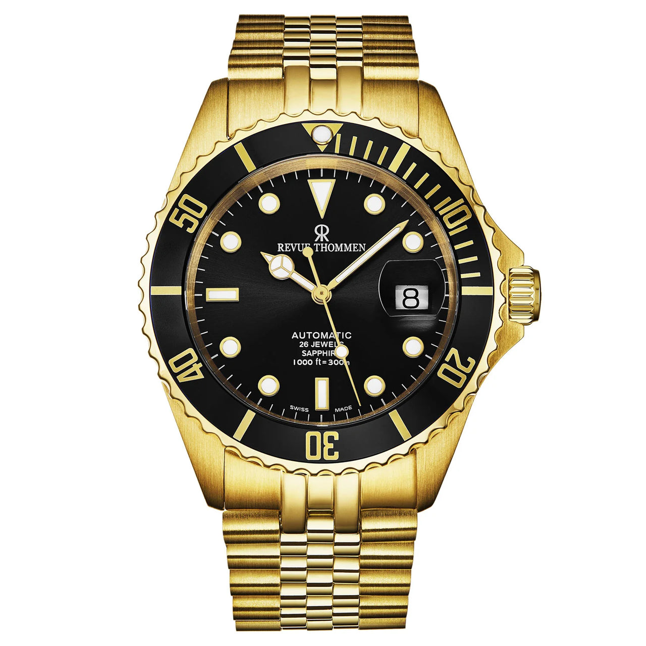 Revue Thommen Diver Men's 42mm Black Gold Automatic Watch