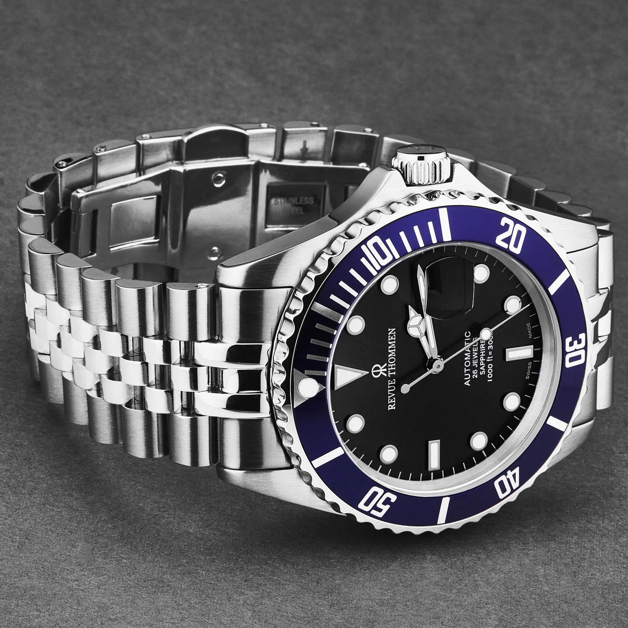 Revue Thommen Black Dial Steel 'Diver' Automatic Men's Watch