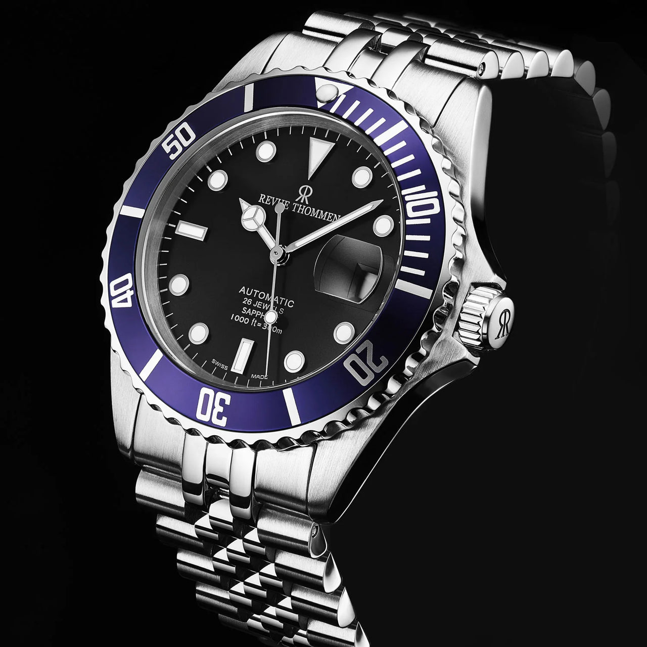 Revue Thommen Black Dial Steel 'Diver' Automatic Men's Watch