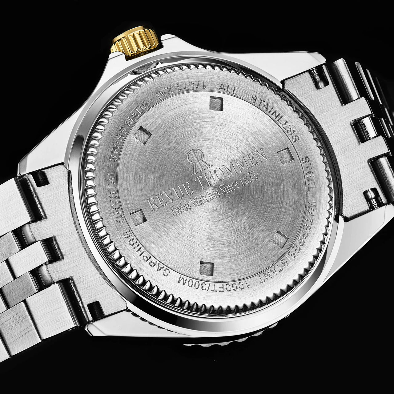 Revue Thommen Men's Diver 42mm Black Two-Tone Gold Automatic Watch