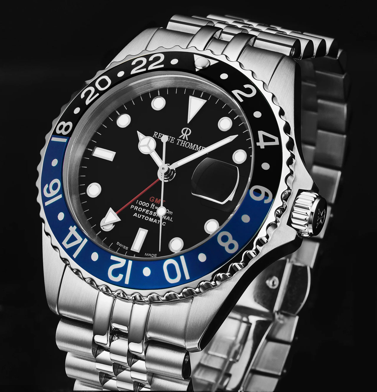 Revue Thommen Diver Black Dial Steel GMT Automatic Men's Watch