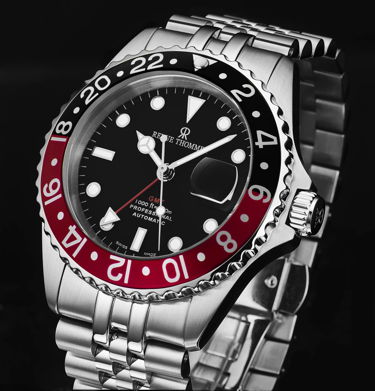 Revue Thommen Diver GMT Men's 42mm Black Red Automatic Watch