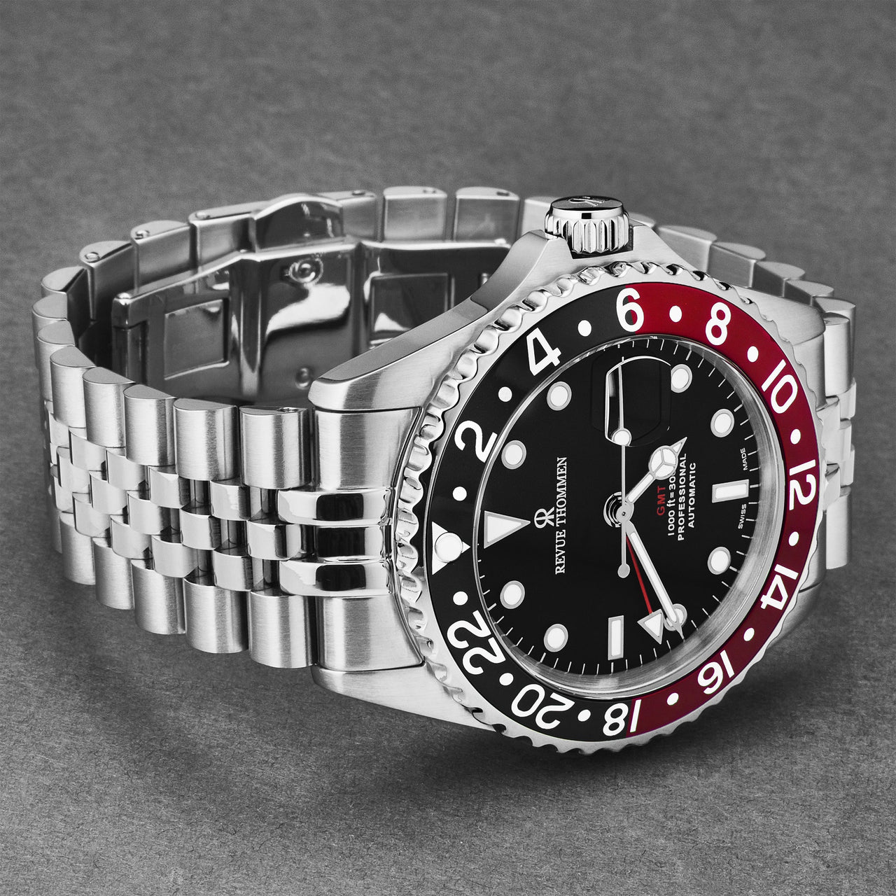 Revue Thommen Diver GMT Men's 42mm Black Red Automatic Watch