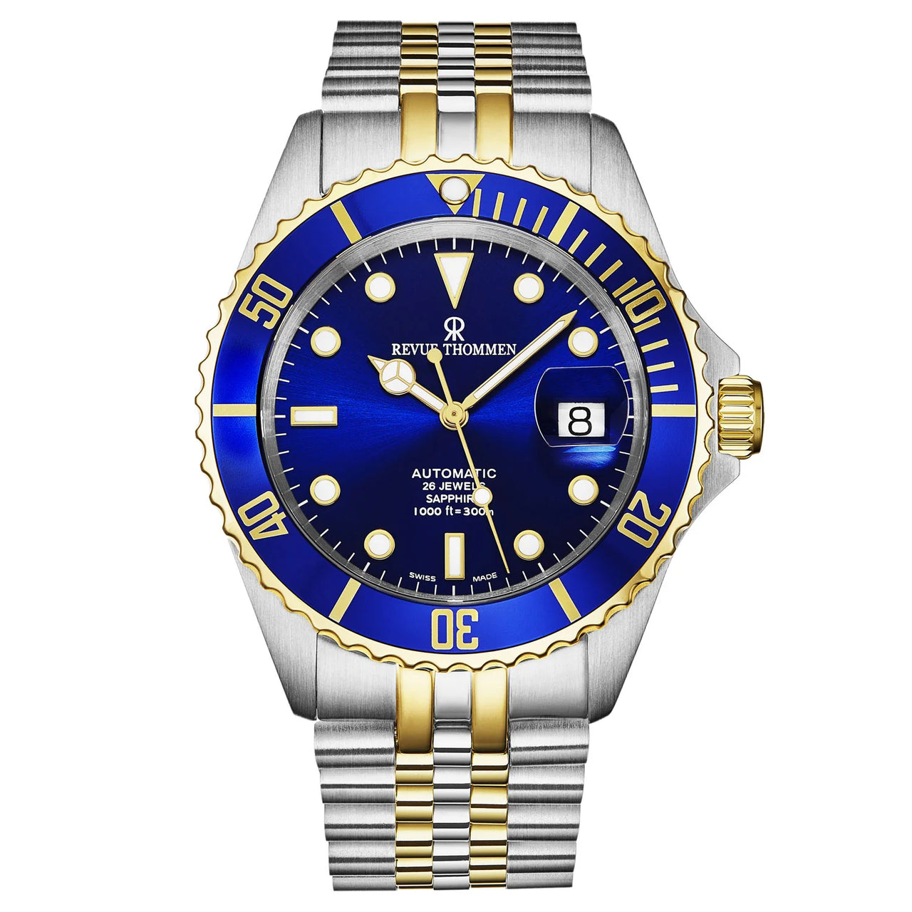 Revue Thommen Men's Diver 42mm Blue Two-Tone Gold Automatic Watch