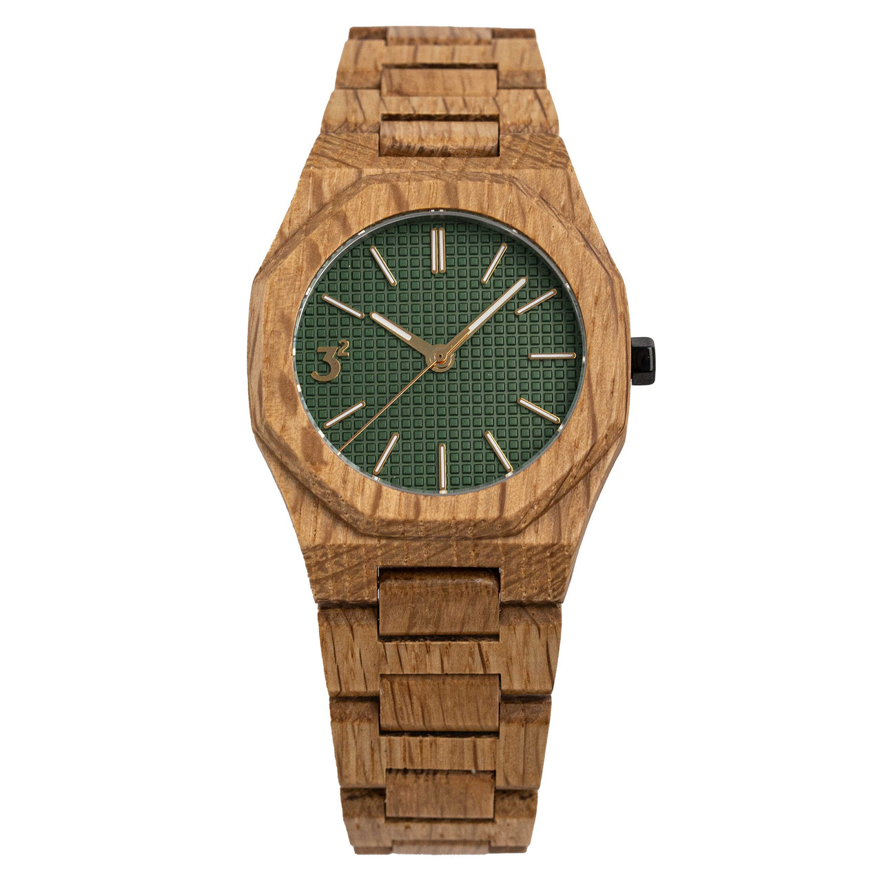 Three Square Men's Wood Green Gold Quartz Watch