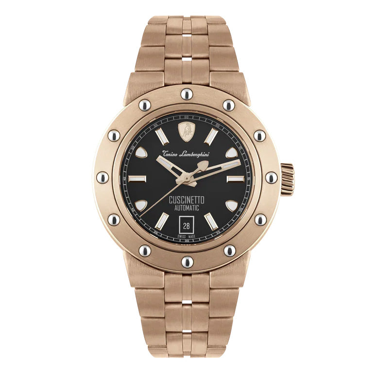 Tonino Lamborghini Men's Watch 42mm Cuscinetto Rose Gold Black